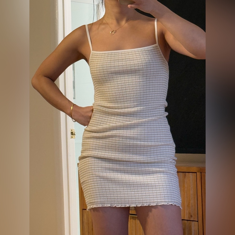 Aritzia Ribbed Mini Slip Dress in Cream and Light Gray
